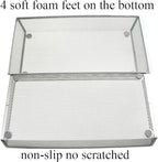 HAHIYO Stackable Mesh Tray Cup 12 x 6 x 2 inches Sturdy Container for Desk Drawer Organizer Collection for Home Office School kitchen Soft Foam Feet No Sharp Edges 1 Pack Silver