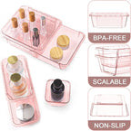 25 Pcs Clear Drawer Organizer, Adjustable Drawer Storage Box, 3-Size Desk Drawer Organizer, Acrylic Storage Bins for Makeup, Kitchen Utensils, Bedroom Dressers Tool Organizer for Gadgets, Pink