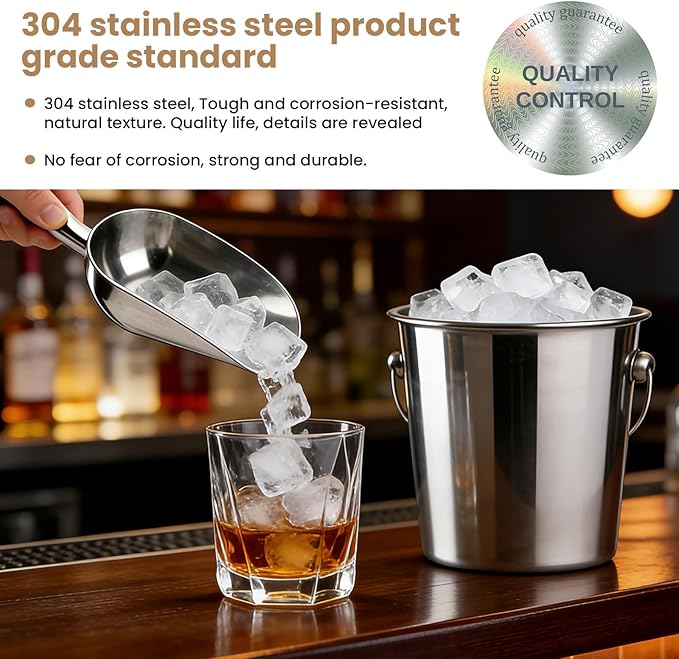 12 Oz 304 Stainless Steel Ice Scoop for Freezer & Ice Machine – Heavy Duty Metal Scooper, Dishwasher Safe, Multi-Purpose for Kitchen, Bar, Party, Wedding (Ice, Flour, Dry Goods)
