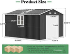 AMERLIFE 10x12x7 FT Outdoor Storage Shed with 2 Transparent Panels, Metal Garden Shed with Hinged Double Doors, 2 Windows & 4 Vents, Reinforced Steel Frame for Backyard, Garden, Dark Gray