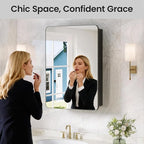 Large Medicine Cabinet 24x32 Inch, Matte Black Aluminum Bathroom Mirror Cabinet with Storage, 6 Adjustable Glass Shelves, Rust Proof Recessed or Surface Mount, Heavy-Duty Soft Close