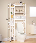 Homde Over The Toilet Storage with Basket and Drawer, Bamboo Bathroom Organizer with Adjustable Shelf & Waterproof Feet Pad, Space Saver Rack for Restroom, Laundry,White