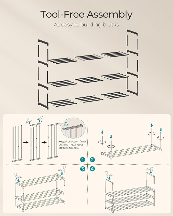 SONGMICS Shoe Rack, 10-Tier Shoe Organizer, Metal Storage Shelf, Upright or Upside Down, for 44-55 Pairs, for Entryway, 11.8 x 36.2 x 68.1 Inches, Black ULSA011B01
