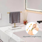 Hand Towel Holder, T-Shape Gold Hand Towel Stand for Bathroom, Towel Rack with Stainless Steel for Kitchen Vanity Countertop, Marble Base Adjustable 9.06inch -17.68inch