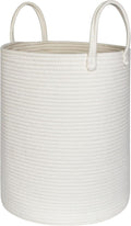 Large White Laundry Basket, 15"x18" Tall Blanket Storage Living Room, XL Cotton Rope Toy Bin for Organizing, Wicker Woven Baby Nursery Laundry Hamper with Handle, White Room Decor Aesthetic