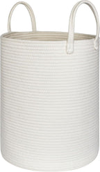 Large White Laundry Basket, 15"x18" Tall Blanket Storage Living Room, XL Cotton Rope Toy Bin for Organizing, Wicker Woven Baby Nursery Laundry Hamper with Handle, White Room Decor Aesthetic