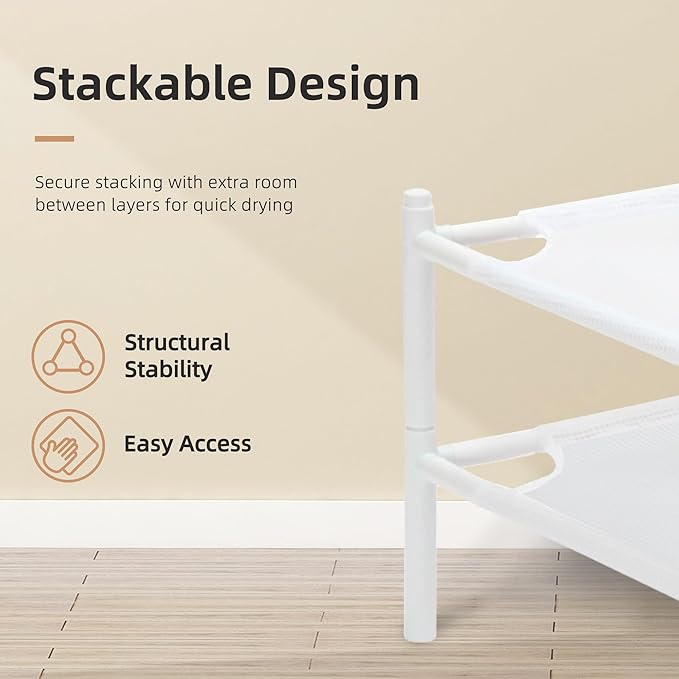 STORAGE MANIAC Sweater Drying Rack, Mesh Clothes Drying Rack, Stackable Laundry Drying Rack, Lay Flat Dryer for Delicates, Portable Dry Rack for Indoor or Outdoor, White, 2-Pack