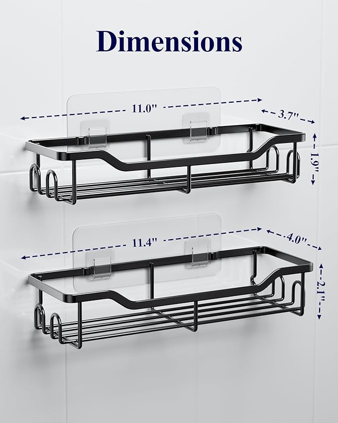 Kitsure Shower Caddy Large - Adhesive Shower Organizer, Stainless Steel Shelf for Inside Shower, No Drill Bathroom Organizers and Storage, Home Decor Accessories, 2 Pack, Black