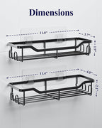 Kitsure Shower Caddy Large - Adhesive Shower Organizer, Stainless Steel Shelf for Inside Shower, No Drill Bathroom Organizers and Storage, Home Decor Accessories, 2 Pack, Black
