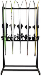 StoreYourBoard Teal Triangle Freestanding Ski Storage Rack for Garage, 5 Ski and Pole Organizer Floor Stand, Heavy Duty, Fully Adjustable for All-Mountain, Wide, Powder, and Backcountry Skis