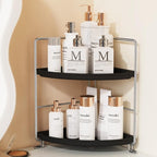 2-Tier Bathroom Organizer Countertop Corner - Makeup Organizer Cosmetic Perfume Holder Bedroom Storage Shelf or Kitchen Spice Rack (Chrome + Black)