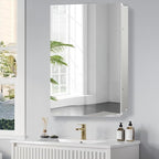 Bathroom Medicine Cabinet with Mirror, 16x20 Inch Small Mirror Cabinet, Assembly Needed, Aluminum Alloy Frame with Mirror, Surface or Recessed Medicine Cabinet with Removable Glass Shelves