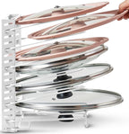 Free-Standing Adjustable Pot Lid Organizer for Cabinet - Kitchen Storage Rack 6 Adjustable Shelves, Pot Lid Holder, Pan and Pot Rack Organizer, Pantry & Inside Cabinet Organizer (13” Clearance)