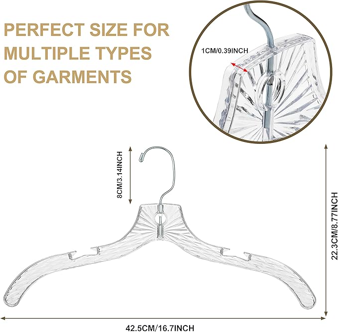 Quality Clear Plastic Hangers 12 Pack - Durable Crystal Cut Heavy Duty Hangers for Clothes, Shirts, Suits, Coats, Dresses
