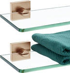 KOKOSIRI Tempered Glass Shelf 20-Inch Floating Wall Shelves Bathroom Rack Kitchen Shower Storage, 2 Pack Champagne Bronze Stainless Steel B1107CPG-L20-P2