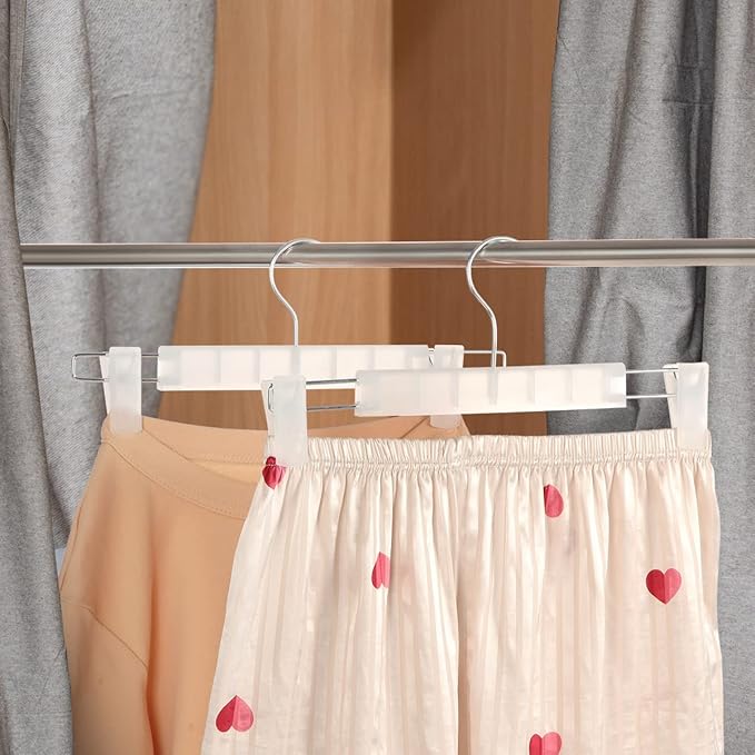 Clothes Pants Hangers, Space-Saving Skirt Holders with 360 ° Swivel Hooks, Adjustable Clips, Trouser Hangers, Clothes Coat Garment Jeans Hangers (30 Pack, Transparent)