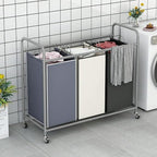 3-Bag Laundry Sorter Cart with Rolling Lockable Wheels, Removable Bags, 32.68 x 15.75 x 33.46 in, Black, Beige and Grey (Assorted)