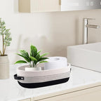 1 Pack Small Woven Storage Basket for Toilet Tank Top, Bathroom Countertop Organizer Basket Cotton Rope Toilet Paper Storage Toilet Paper Decorative Basket 13"x6"x4" (Black/White)