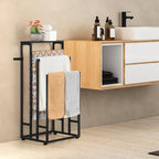Freestanding Towel Rack 3 Tier Towel Drying Rack for Bathroom Small Standing Hand Towel Holder Black Towel Rack Stand with Storage Shelf for College Dorm Pool Side (Black)