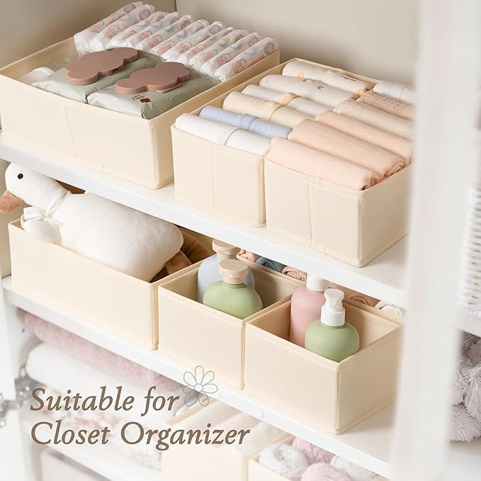 Criusia Drawer Organizer 18-Piece Set, Dresser Organizer for Baby Clothes, Foldable Closet Storage & Drawer Dividers for Underwear, Socks, Nursery (Beige)