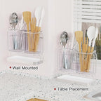 Kitchen Utensil Holder Wall Mount, 6.7" Silverware Holder for Kitchen Countertop, Utensil Drying Holder with Drain Tray for Silverware,Spatula (Silver)