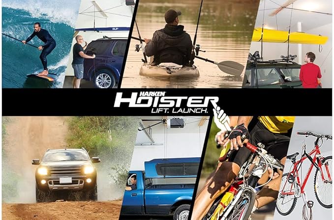 HARKEN Hoister Heavy Cargo Carrier Overhead Garage Storage 4-Point Hoist System for 145lb Carriers, Boxes, Kayaks, Canoes (145lb max load,12ft.Ceiling), Model 7803.12
