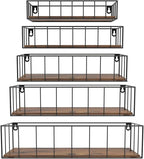 CRUGLA Floating Shelves Wall Mounted Set of 5, Hanging Storage Wall Shelf with Rail for Bathroom, Bedroom, Living Room, Kitchen
