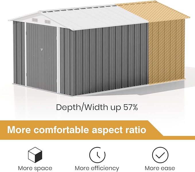 Patiowell 12 x 8 FT Outdoor Storage Shed, Steel Shed Storage House with Design of Lockable Doors, Utility and Tool Storage for Garden, Patio, Backyard, Outside use, Gray