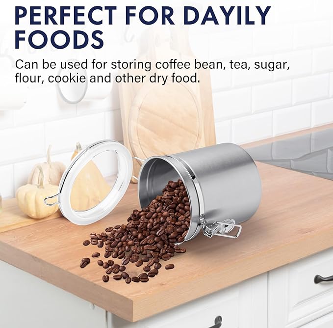 ENLOY 4-Piece Stainless Steel Airtight Food Storage Canister Set with Clear Lid, Containers Sets for Kitchen Counter for Sugar, Flour, Tea, Candy, Cookie, Spice, 28/32/38/65 oz