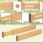 6 pcs Large Bamboo Drawer Dividers, Expandable 17"-22" Wooden Organizers for Kitchen, Office, Dresser, Bedroom, Clothes