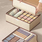 Sock Underwear Organizer Divider with Lid, 1+16 Cells Drawer Fabric Foldable Cabinet Closet Storage Boxes for Storing Socks, Underwear, Ties (Beige)