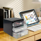 Desk Organizer with Drawer, Desk Storage Box, Plastic Office Stationery Supplies Organizers, Desktop Organizer for Office School Home (3 drawer, Black)