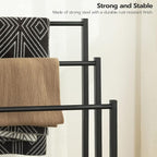 HOOBRO Free Standing Towel Rack, 3 Tier Blanket Rack, Blanket Holder for Bathroom, 16.9" L x 11" W x 31.9" H, Industrial Metal Drying and Display Rack with Shelf, Rustic Brown and Black BF03LB01
