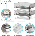 4-Tier Horizontal Acrylic Paper Tray Organizer | Clear Stackable Desk Organizer for Documents, Letters, A4 Paper | Modern Office/Classroom/Home Organization,Clear&Brown