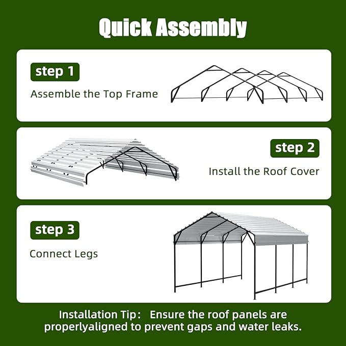 Metal Carport 20x20 ft Heavy Duty Car Port Outdoor Canopy Steel Roof with Reinforced Frame All-Weather Multi-Use Garage Shelter for SUVs, Boat, Tractors and Fulll-Sized Pickup Trucks
