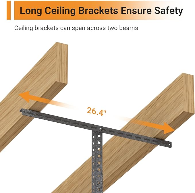 4ftx8ft Overhead Garage Storage Rack, Heavy-Duty Metal Garage Ceiling Storage Rack, 22''-40" Adjustable Ceiling Drop-Down, 600 lb. Loading Weight Capacity, Hammertone