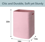 Large Laundry Hamper 16"x13"x22" - Tall Woven Laundry Basket, Cotton Rope Dirty Clothes Hamper, Baby Kids Nursery Wicker Laundry Basket, Bedroom Aesthetic, Soft Laundry Bin, Pink Hamper, 75L
