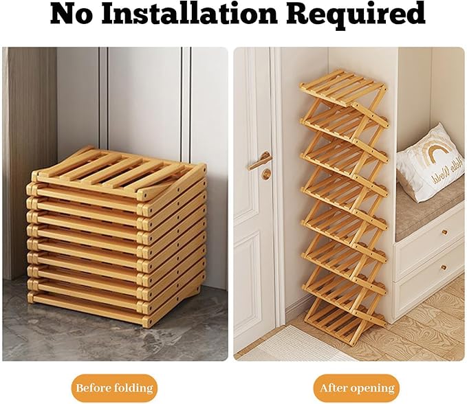 2/3/4/5/6/7/8/9 Tier Bamboo Shoe Rack - Foldable,No Installation Needed,Space-Saving Multi-Tier Storage for Indoor & Balcony Use (Yellow,7 Layers)