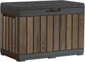Keter Signature Everwood 50 Gallon Resin Deck Box-Organization and Storage for Patio Cushions, Throw Pillows and Garden Tools, Walnut