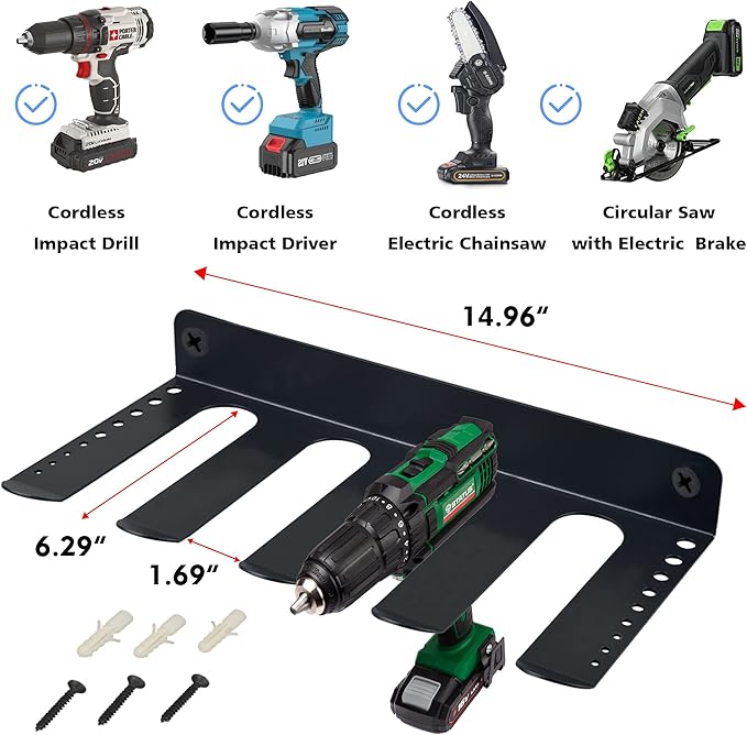 ULIBERMAGNET Power Tool Organizer, Utility Storage Rack Shelf with Screwdriver Holder,Heavy Duty Cordless Drill Holder,Removable Tool Rack Suitable for Garage, Workshop and Warehouse