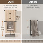 NADAMOO Towel Holder Stand with Stone Drying Tray, Adjustable Height 13.8"-24" Extra Tall for Countertop, Wide Stable Base, Rustproof Black Metal, Double Bar Hand Towel Rack for Bathroom & Kitchen