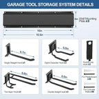 14Pack Garage Tool Organizer Wall Mount, 49.5'' Rails with 11 Adjustable Hooks, Heavy Duty Garage Storage & Organization Kit, Space-Saving Garage Wall Hook Rack for Shed Garden Yard Tool, Up to 520lbs
