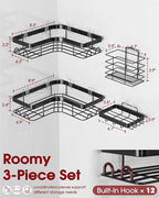 Corner Shower Caddy - 4-Pack Shower Organizer with Soap Holder & Toothbrush Holder, Rustproof Metal Shower Shelves, Laundry, Kitchen, Bathroom Organizers and Storage Solution, Large, Black