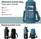 Insulated Water Bottle | Thickened Stainless Steel for Gym and Hiking with Straw, Carrier Bag, Handle Strap | BPA-Free 87 oz