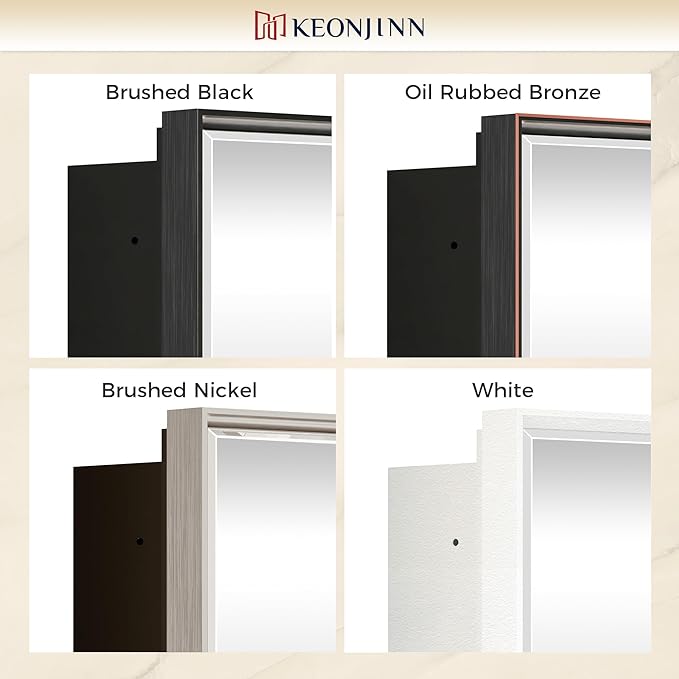 Keonjinn 16" x 24" Medicine Cabinets with Mirror for Bathroom, Oil Rubbed Bronze Recessed or Surface Wall-Mounted Aluminum Alloy Framed Beveled Mirror, Farmhouse Bathroom Mirror with Storage Cabinet