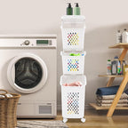 Tiered Laundry Storage Organizer Tiered Laundry Hamper Sorter Bathroom Laundry Basket with Wheels Removable Plastic Storage Basket for Kitchen (3-Tier)