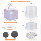Foldable Cake Carrier with Portable Insulated Bag(Lightweight), Plate Stacker and Non-slip Silicone Trivet Mats, Holds up to 8.5in High and 10in Round Cake or 2pcs 9in Pies