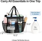 F-color Mesh Shower Caddy Portable with 2 Pack Name Tags, Upgrade Deeper 7 Pockets Shower Bag Tote for College Dorm Room Toiletry Bathroom Essentials Gym Camp Quick Dry 2 handles with S Hook, Black