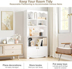 CABIHOME 63" Tall Bookshelf with Cabinet, 5-Tier Wood Bookcase with Wave Top, 6 Cubes & 2 Door Cabinets, Modern Display Storage Shelves with Gold Handles for Living Room, Bedroom & Home Office, White
