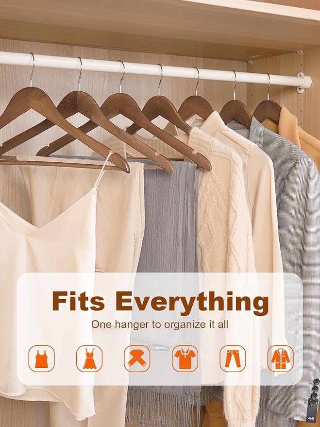 HOUSE DAY Walnut Wooden Hangers 10 Pack, Solid Wood Hanger with Non Slip Pant Bar, Heavy Duty Wooden Coat Hanger for Closet, Smooth Finish Wood Clothes Hangers for Shirts, Suits, Jackets, Dress